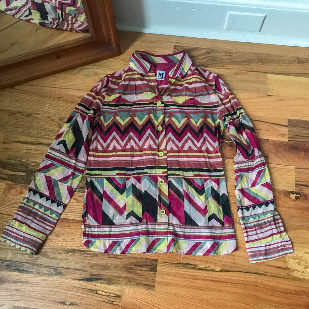 M Missoni Pink Chevron Long Sleeve Button Down Top